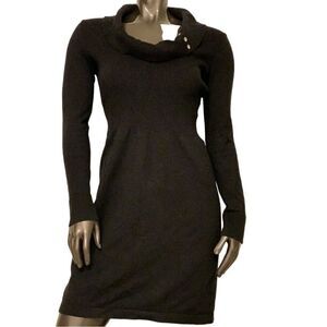 Vintage 90s WHBM Cowl Neck Long Sleeve Ribbed Knit Sweater Dress XL Black